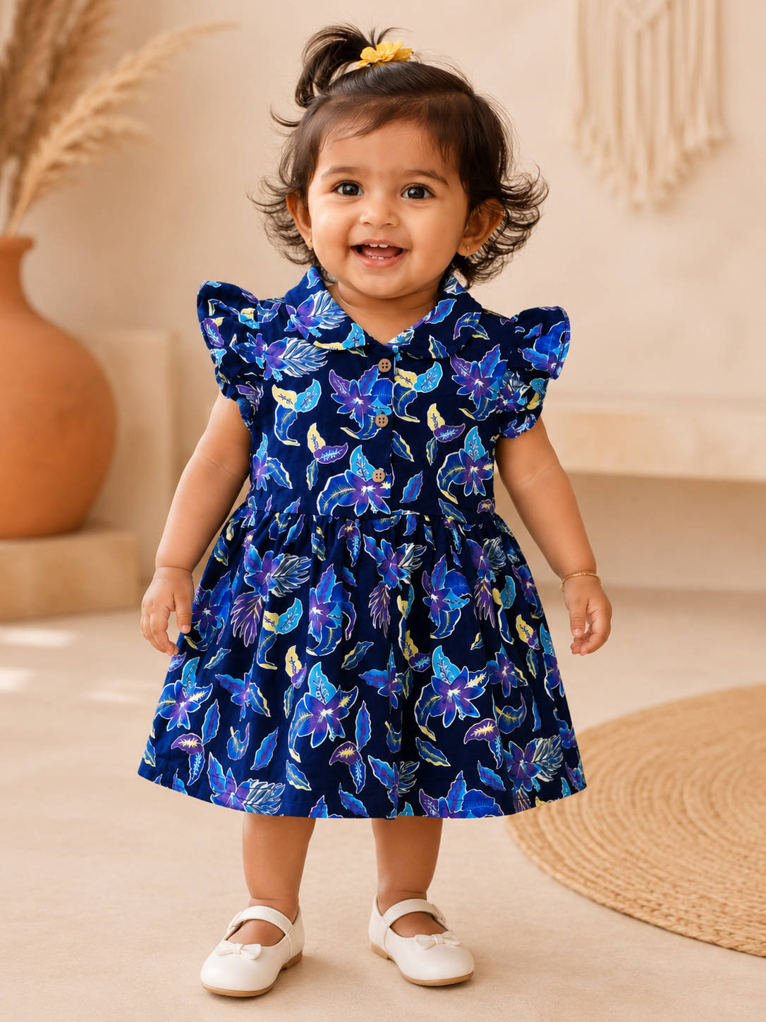 Navy Floral Stylish Frill Frock (6 Months to 36 Months)