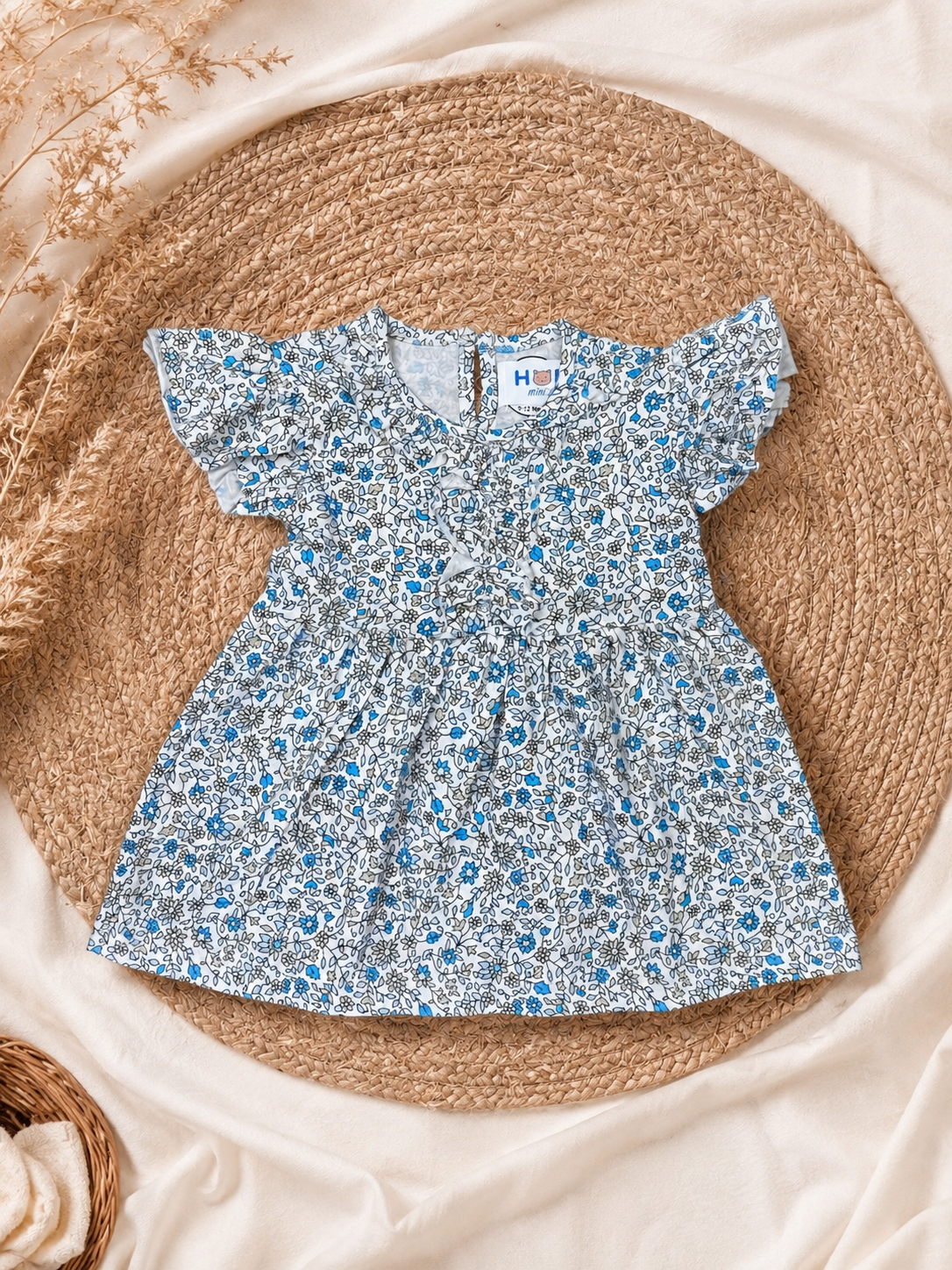 Blue Floral Stylish Frill Frock (6 Months to 36 Months)
