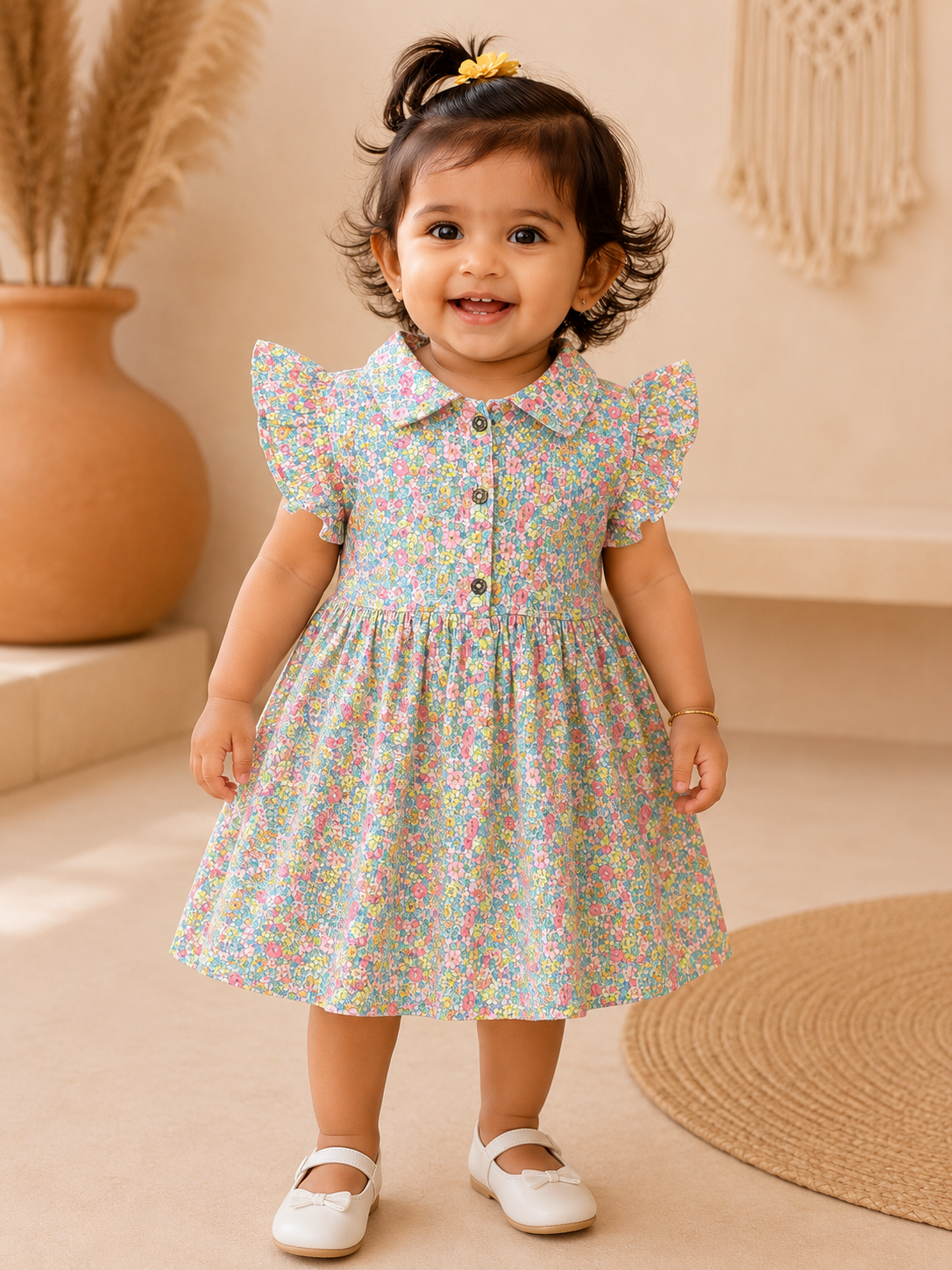 Pink Floral Stylish Frill Frock (6 Months to 36 Months)