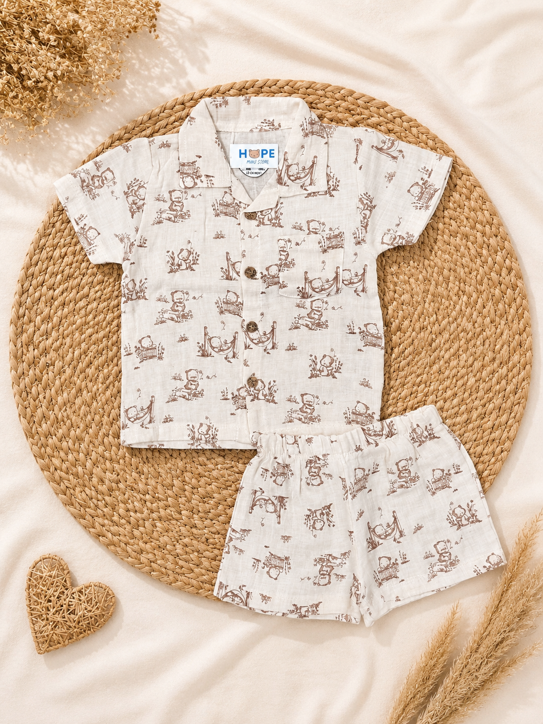 Beige Teddy Muslin Co-Ords (New Born to 24 Months)