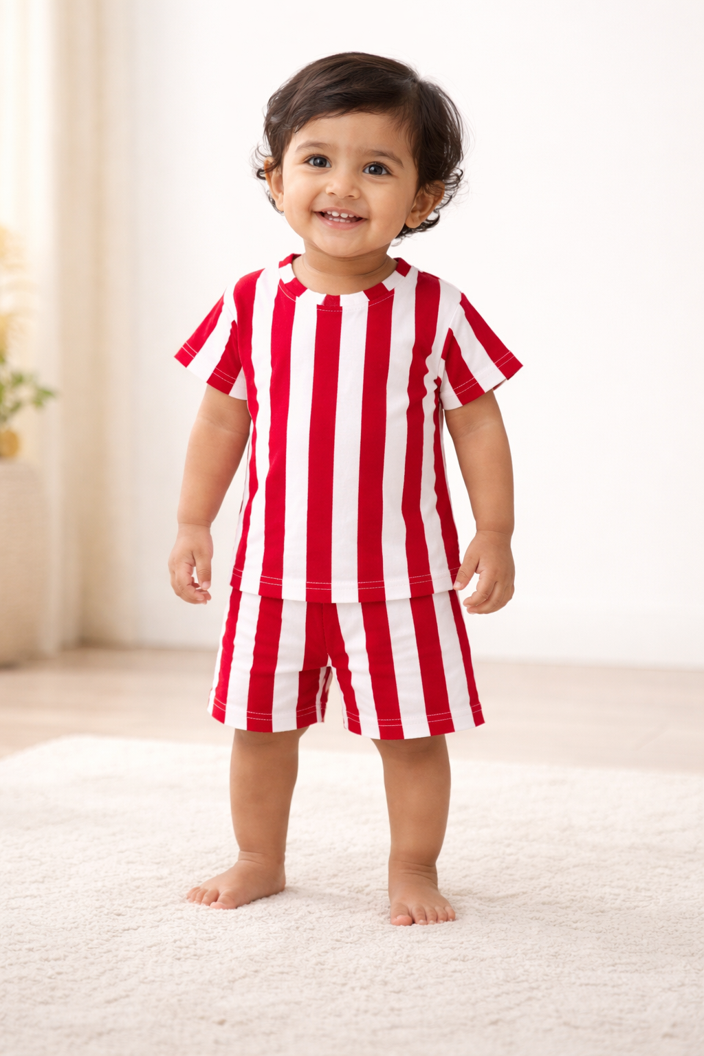 Red Stripes Shorts Sets (6 Months  to 5 Years)