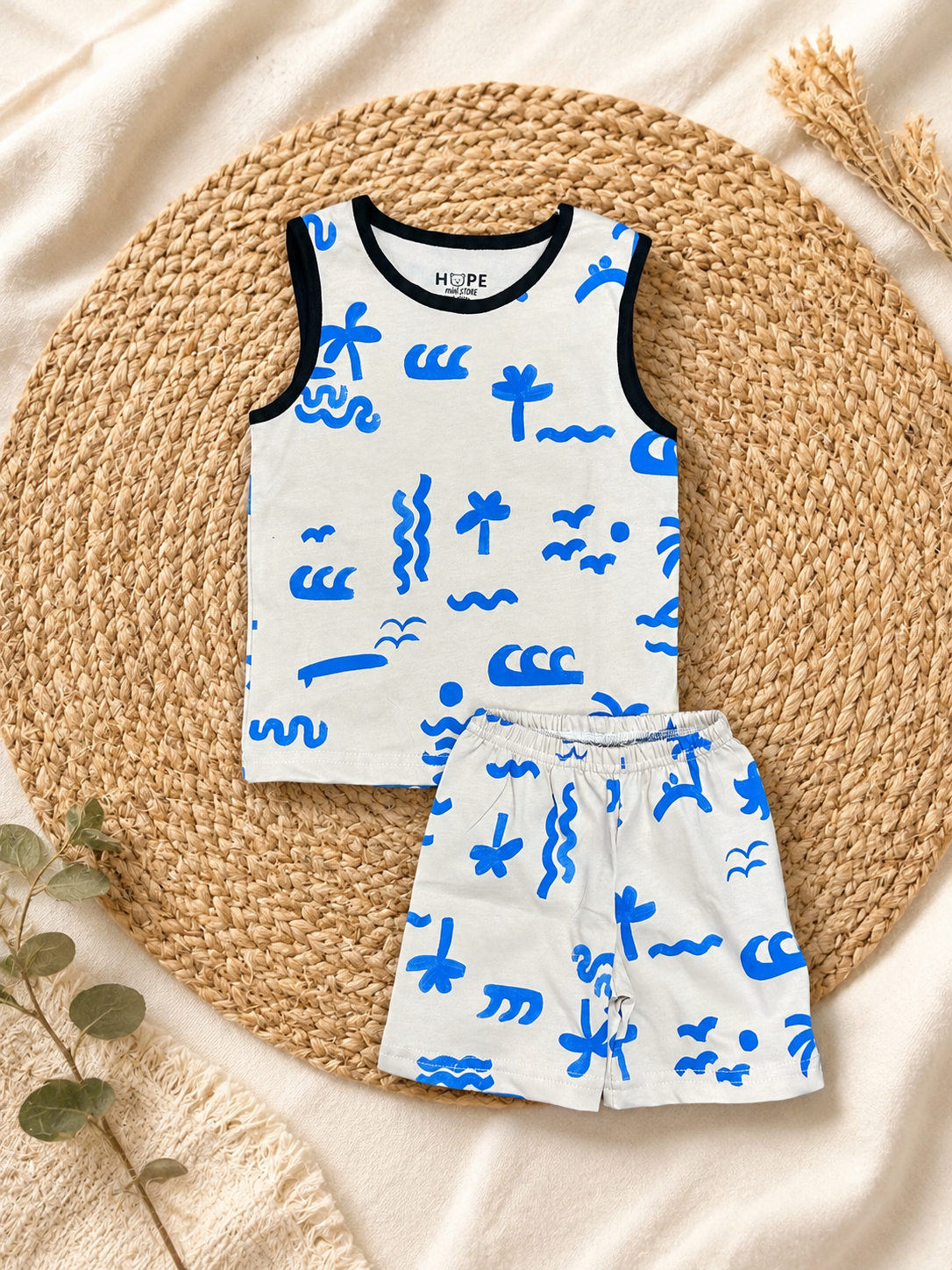 Blue Beach Sleeveless and Shorts Set (6 Months to 5 Years)