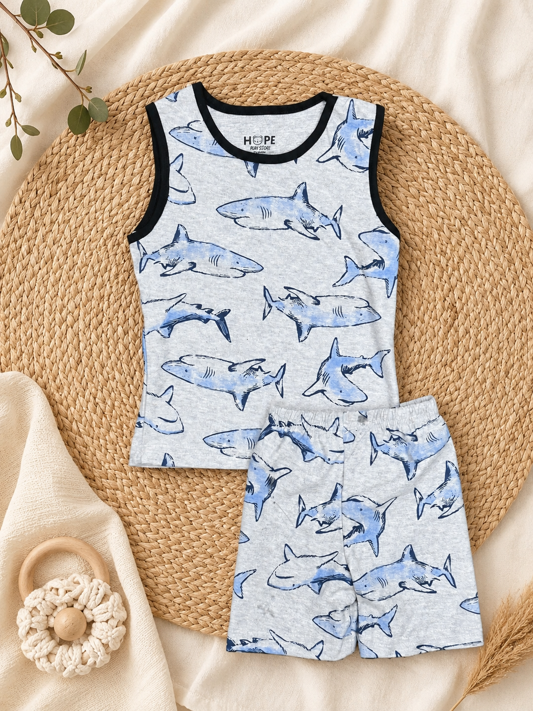 blue whale Sleeveless and Shorts Set (6 Months to 5 Years)