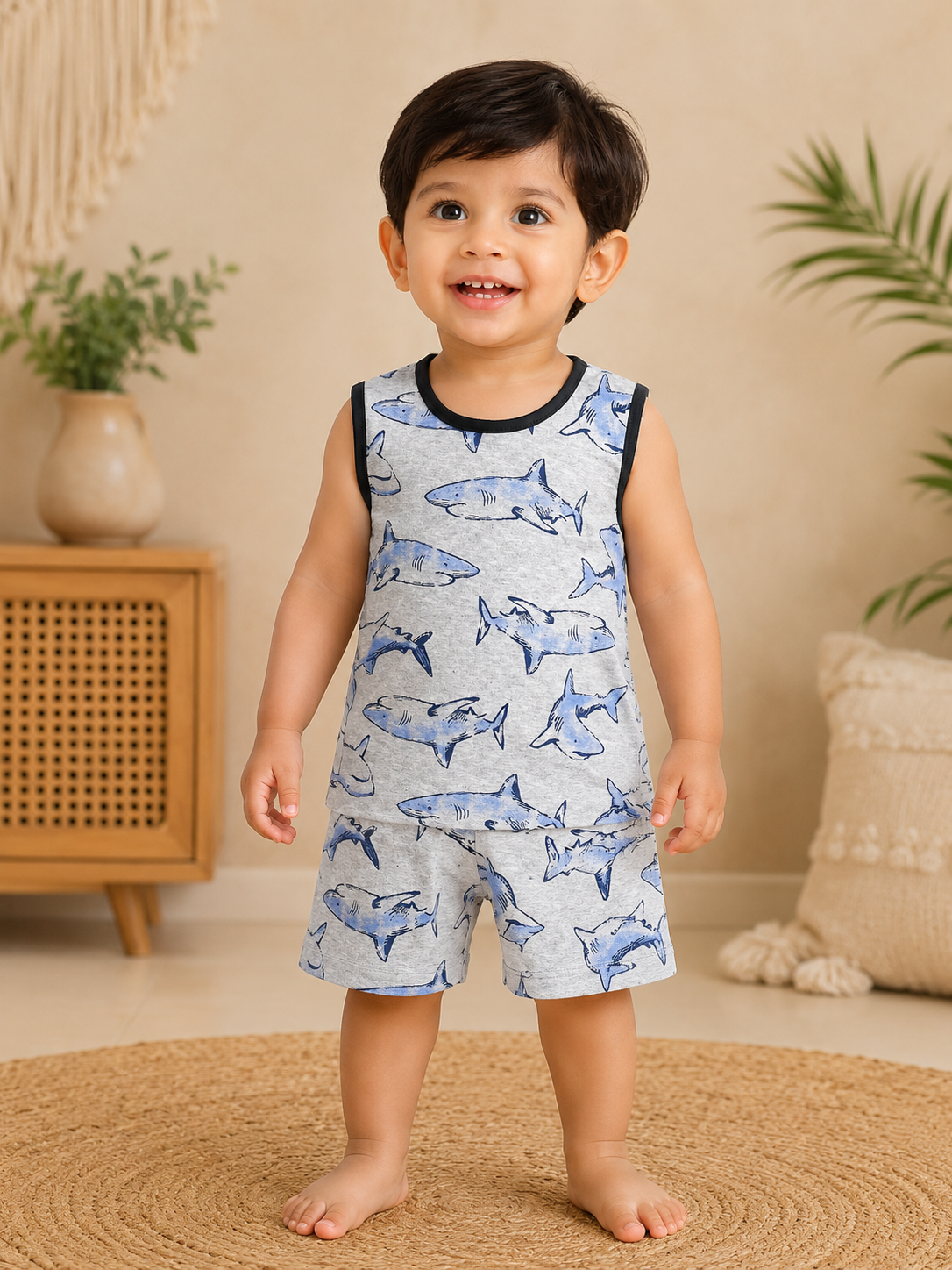 blue whale Sleeveless and Shorts Set (6 Months to 5 Years)