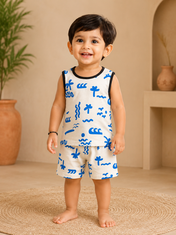 Blue Beach Sleeveless and Shorts Set (6 Months to 5 Years)