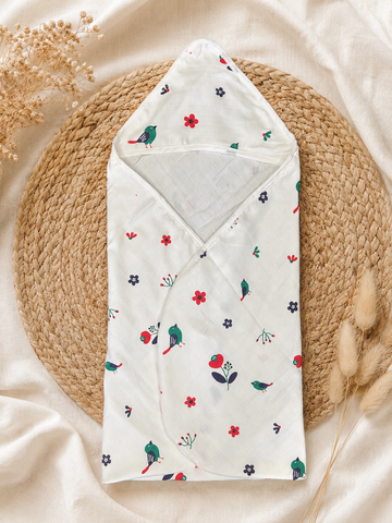 Birds Themed Muslin Hooded Baby Towel