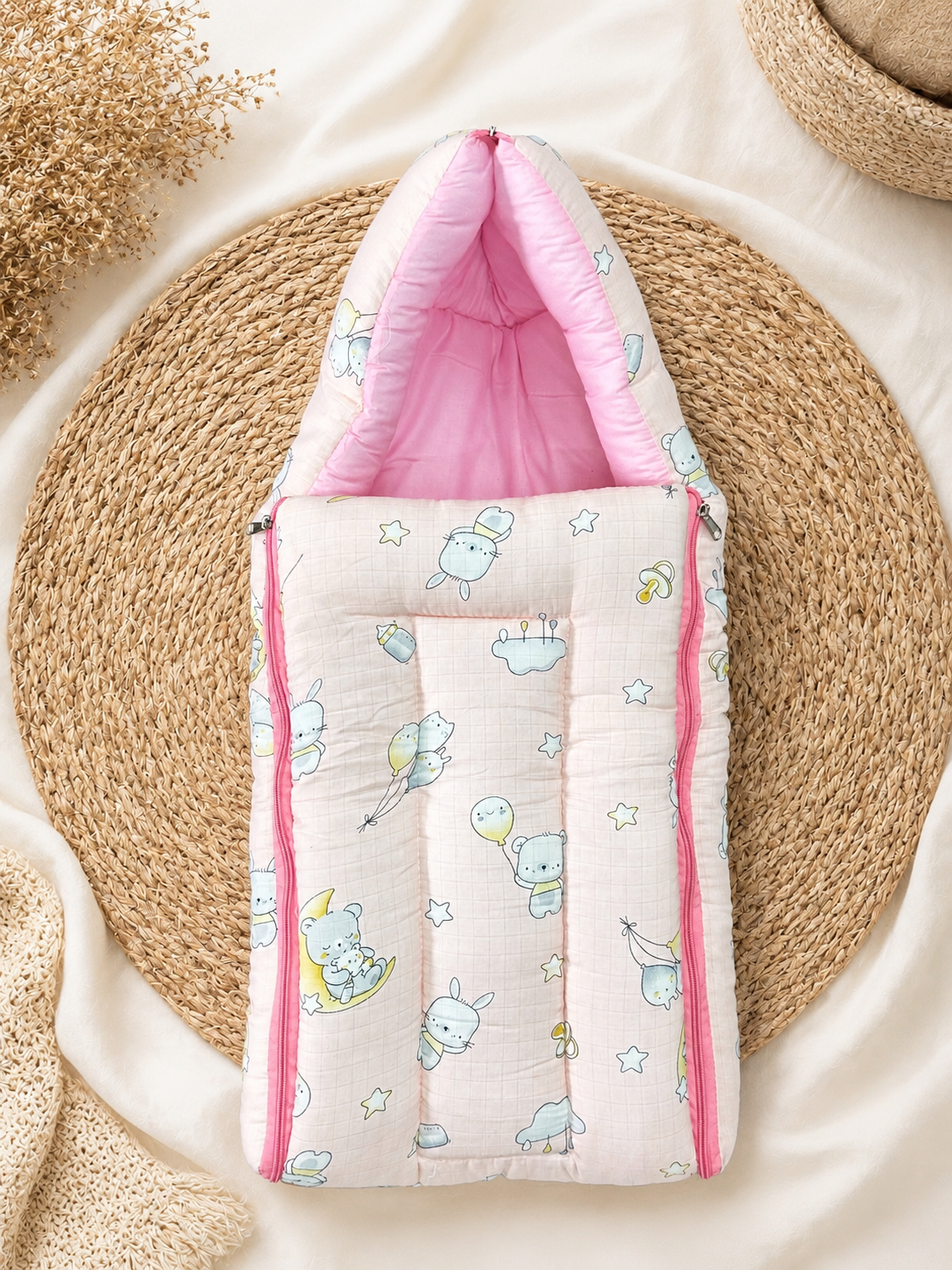 Pinkish Cartoon 2 in 1 Muslin Carry Nest