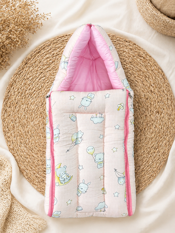 Pinkish Cartoon 2 in 1 Muslin Carry Nest