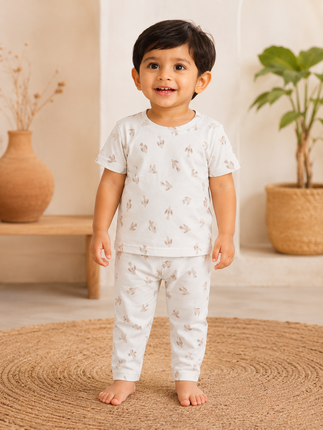 Beige Bird Pant Set (1 Year to 5 Years)