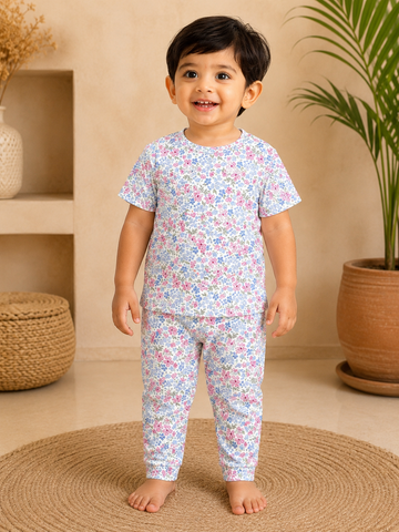 Pink & Blue Floral Pant Set (1 Year to 5 Years)