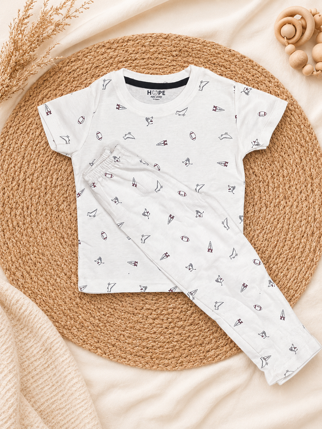 White Dino Pant Set (1 Year to 5 Years)