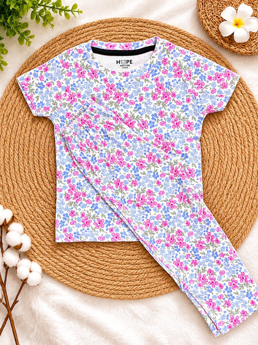 Pink & Blue Floral Pant Set (1 Year to 5 Years)