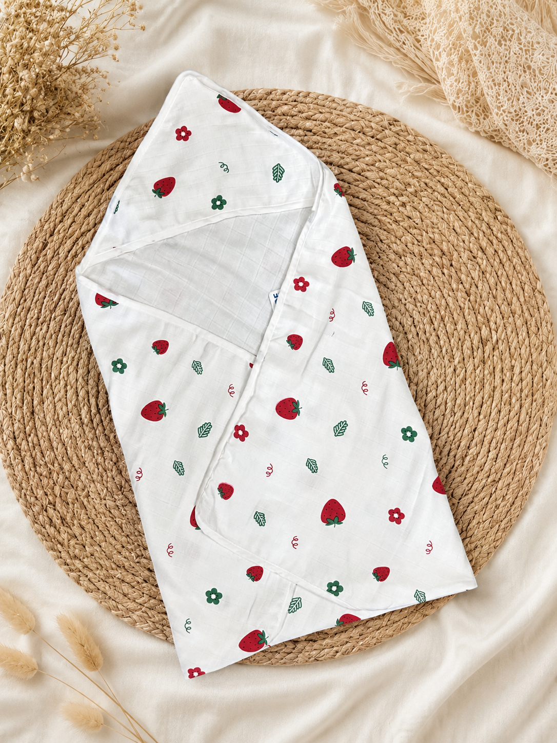 Strawberry Muslin Hooded Baby Towel