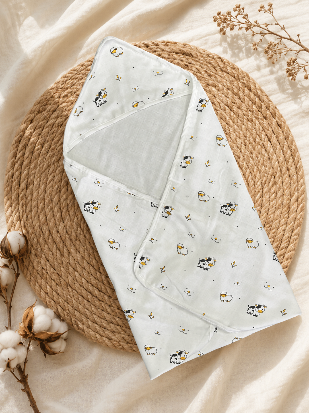Cow Muslin Hooded Baby Towel