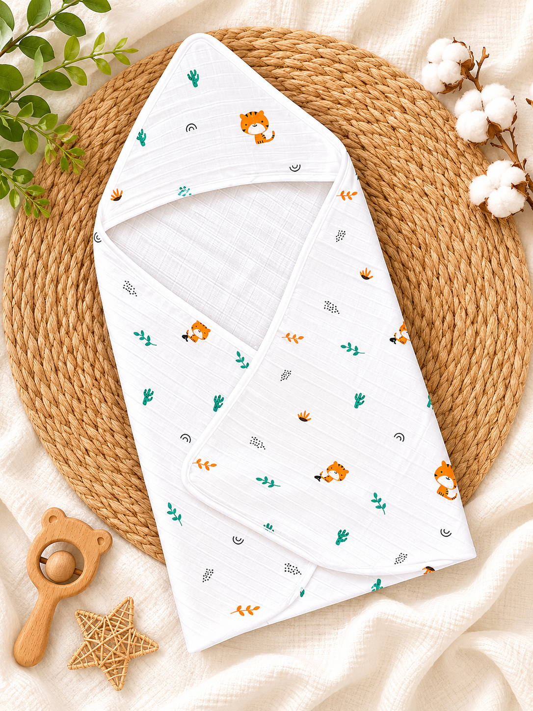 Tiger Muslin Hooded Baby Towel