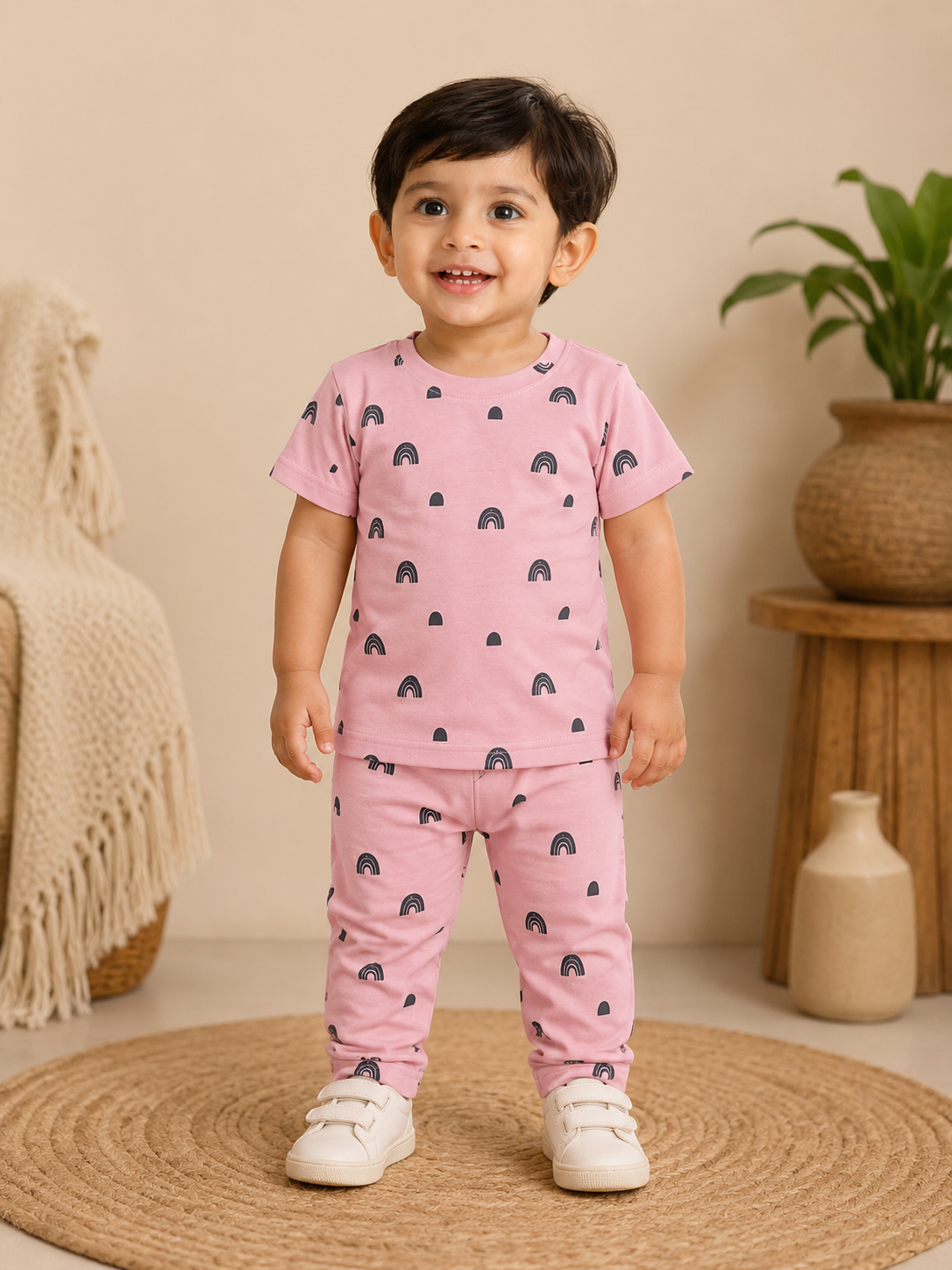 Pinkish Rainbow Interlock Co-Ord Sets (1 Year to 5 Years)