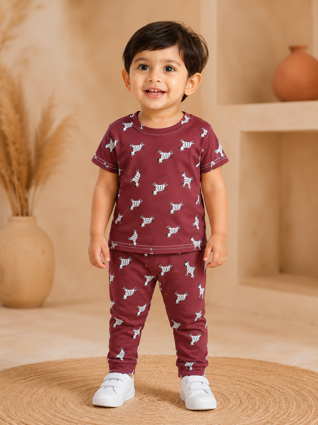 Maroon Zebra Interlock Co-Ord Sets (1 Year to 5 Years)