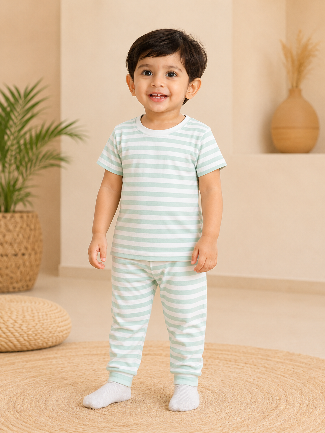 Green Stripes Interlock Co-Ord Sets (1 Year to 5 Years)
