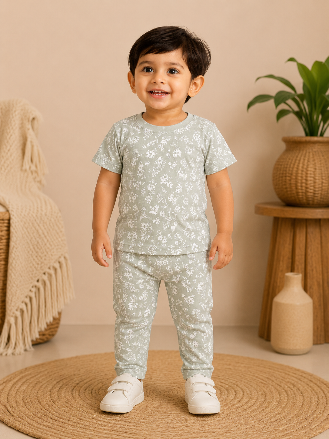 Floral Green Interlock Co-Ord Sets (1 Year to 5 Years)
