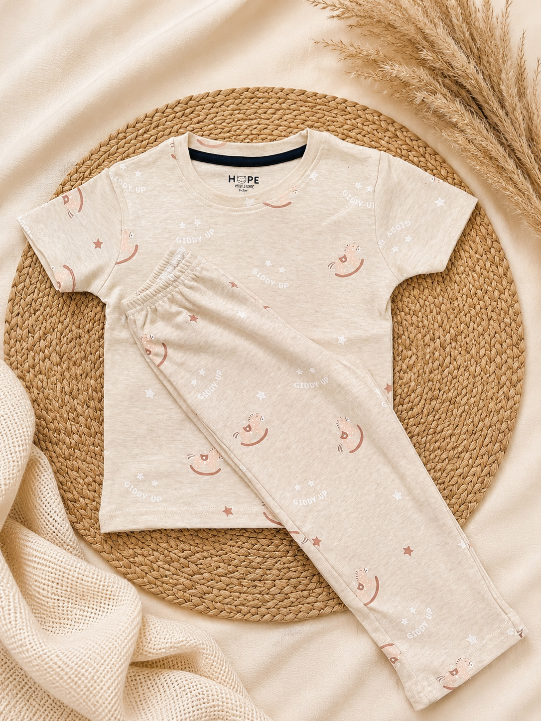 Beige Horse Interlock Co-Ord Sets (1 Year to 5 Years)
