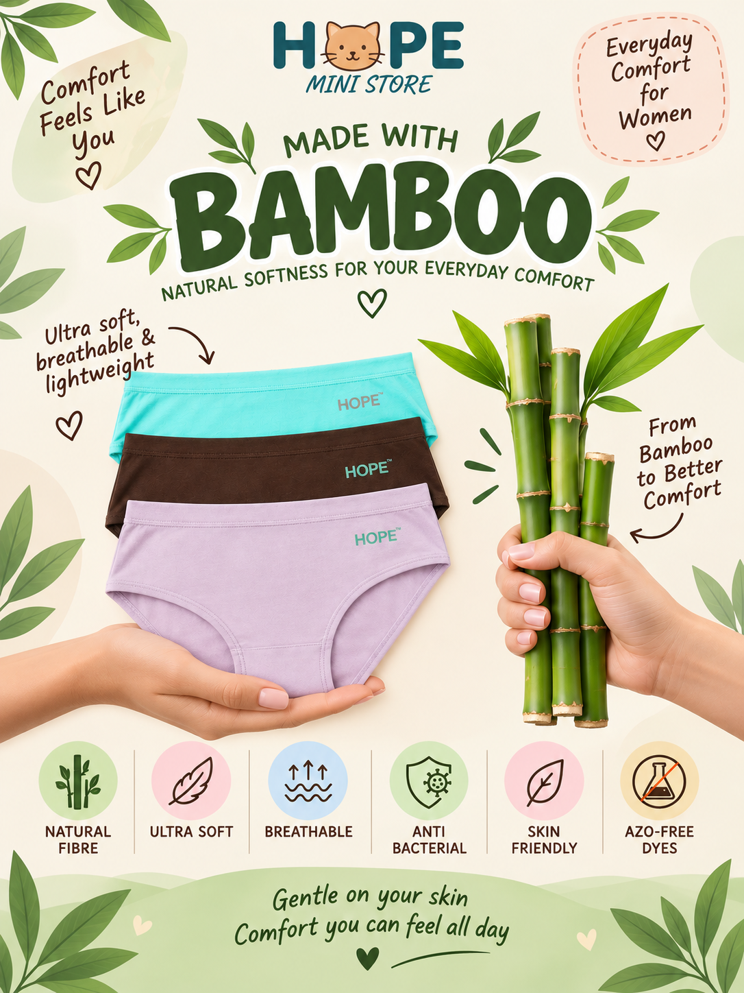 Aura Bamboo Hipster Panty – Pack of 3 🌿
