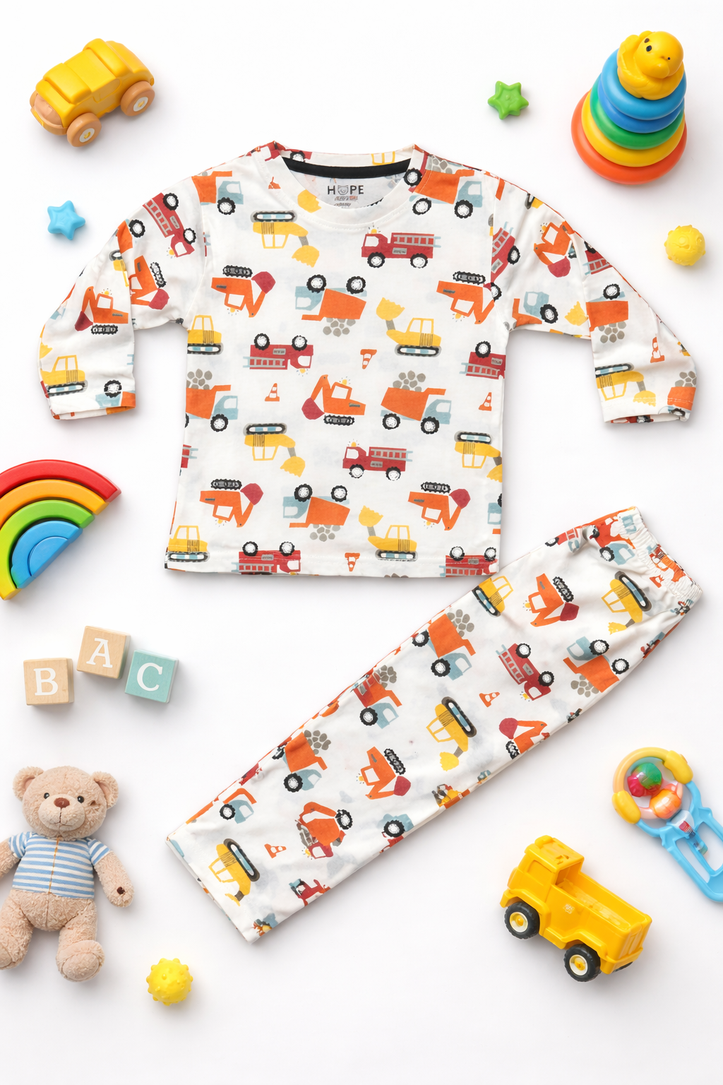 Colorful JCB Print Baby Co-ord Set (6 Months to 5 Years)