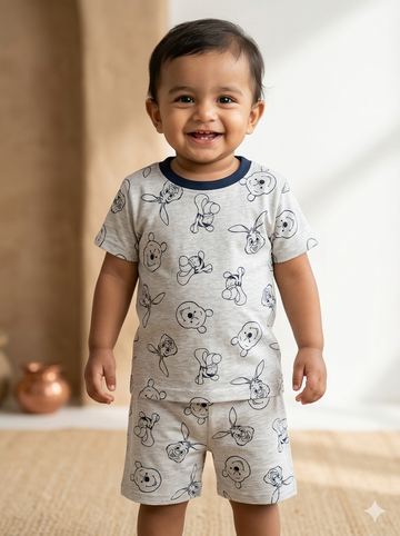 Grey Teddy Shorts Sets (6 Months  to 5 Years)
