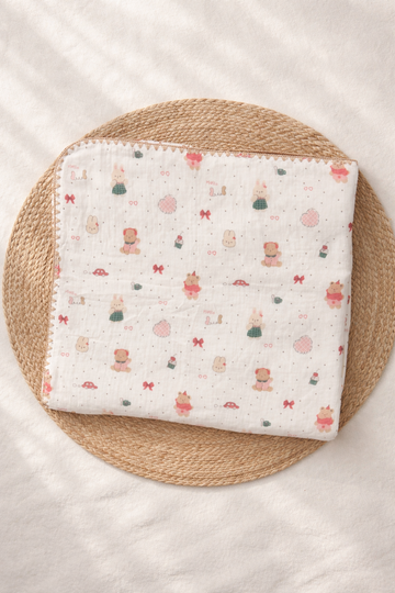 Teddy & Bunny Muslin Bubble Blanket