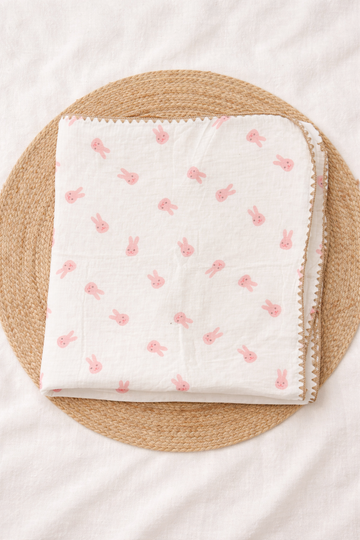 Blush Bunny Muslin Bubble Blanket