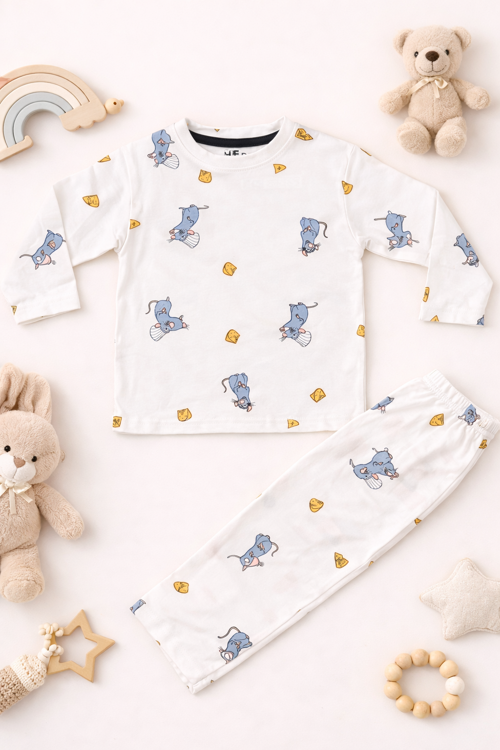 Mouse Cartoon Print Cotton Baby Co-ord Set for Boys & Girls (6 Months to 5 Years)