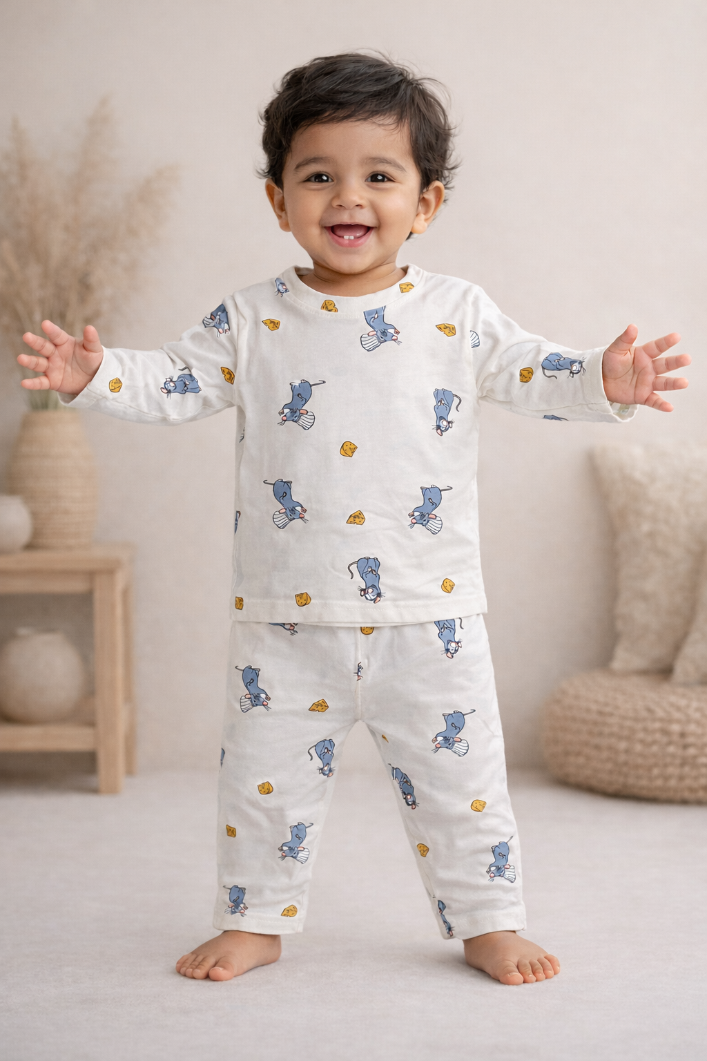 Mouse Cartoon Print Cotton Baby Co-ord Set for Boys & Girls (6 Months to 5 Years)
