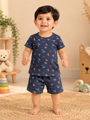 Navy Cartoon Shorts Set