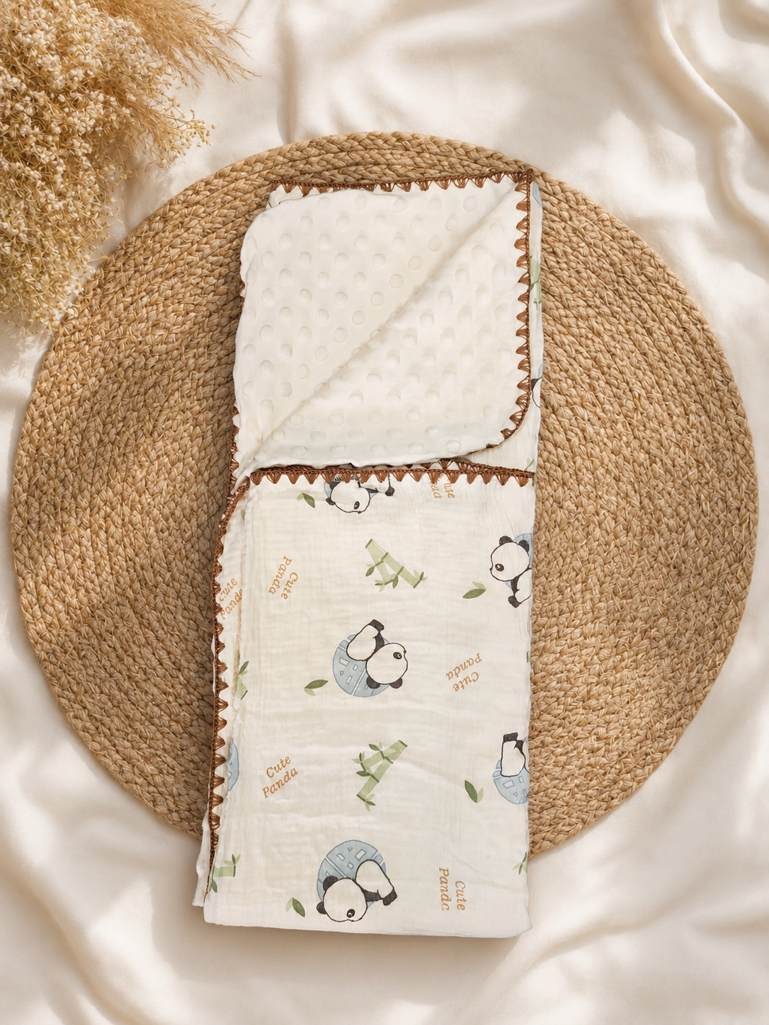 Bamboo With Panda Muslin Bubble Blanket