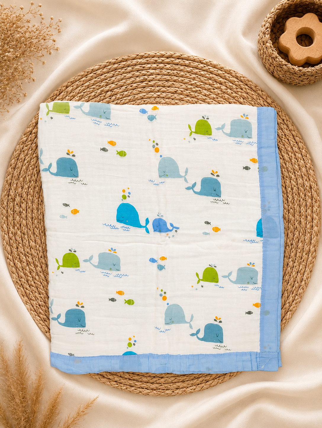 Blue Dolphin  6-Layer Crinkled Muslin Blanket