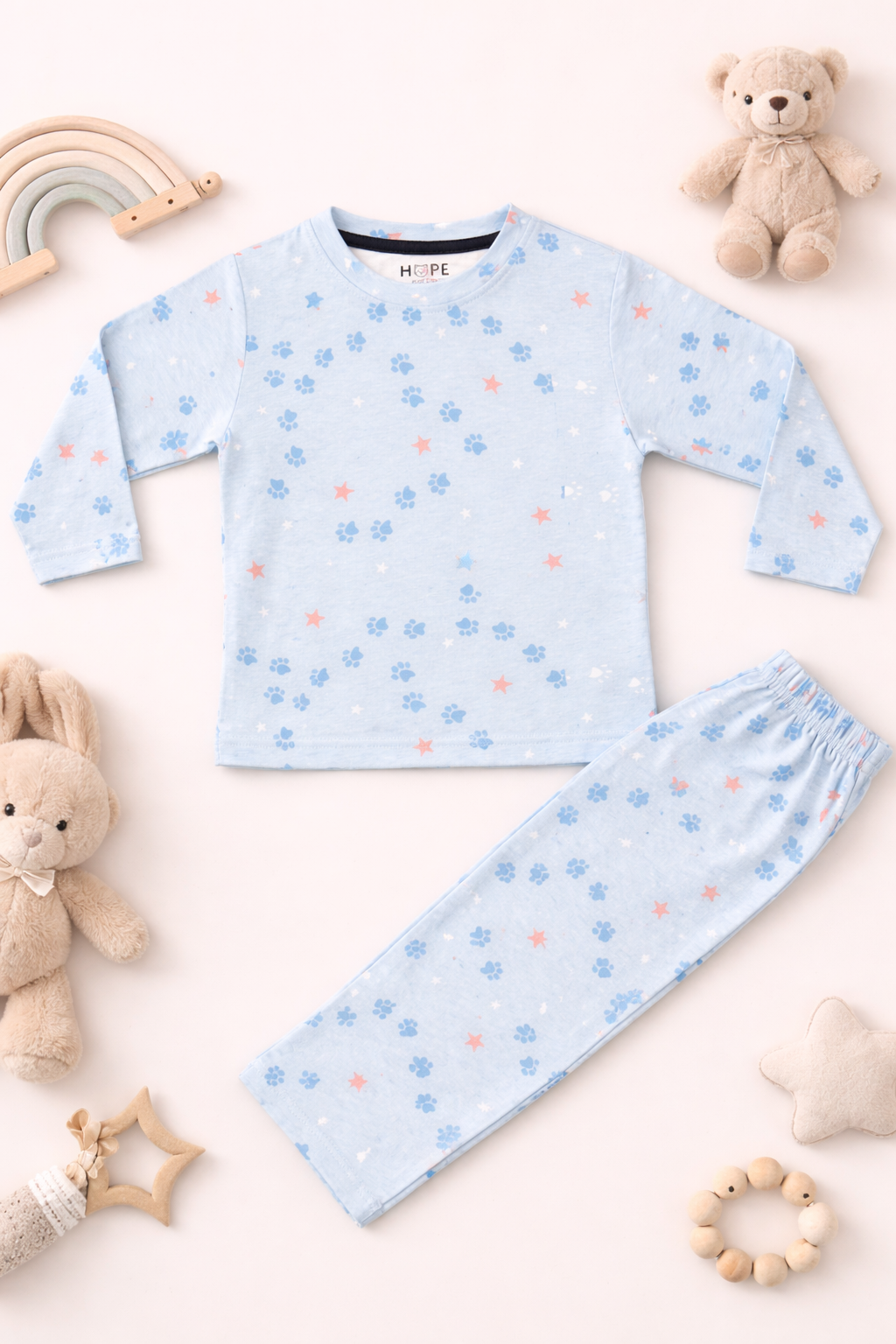 Blue Paw Print Cotton Baby Co-ord Set for Boys & Girls (6 Months to 5 Years)