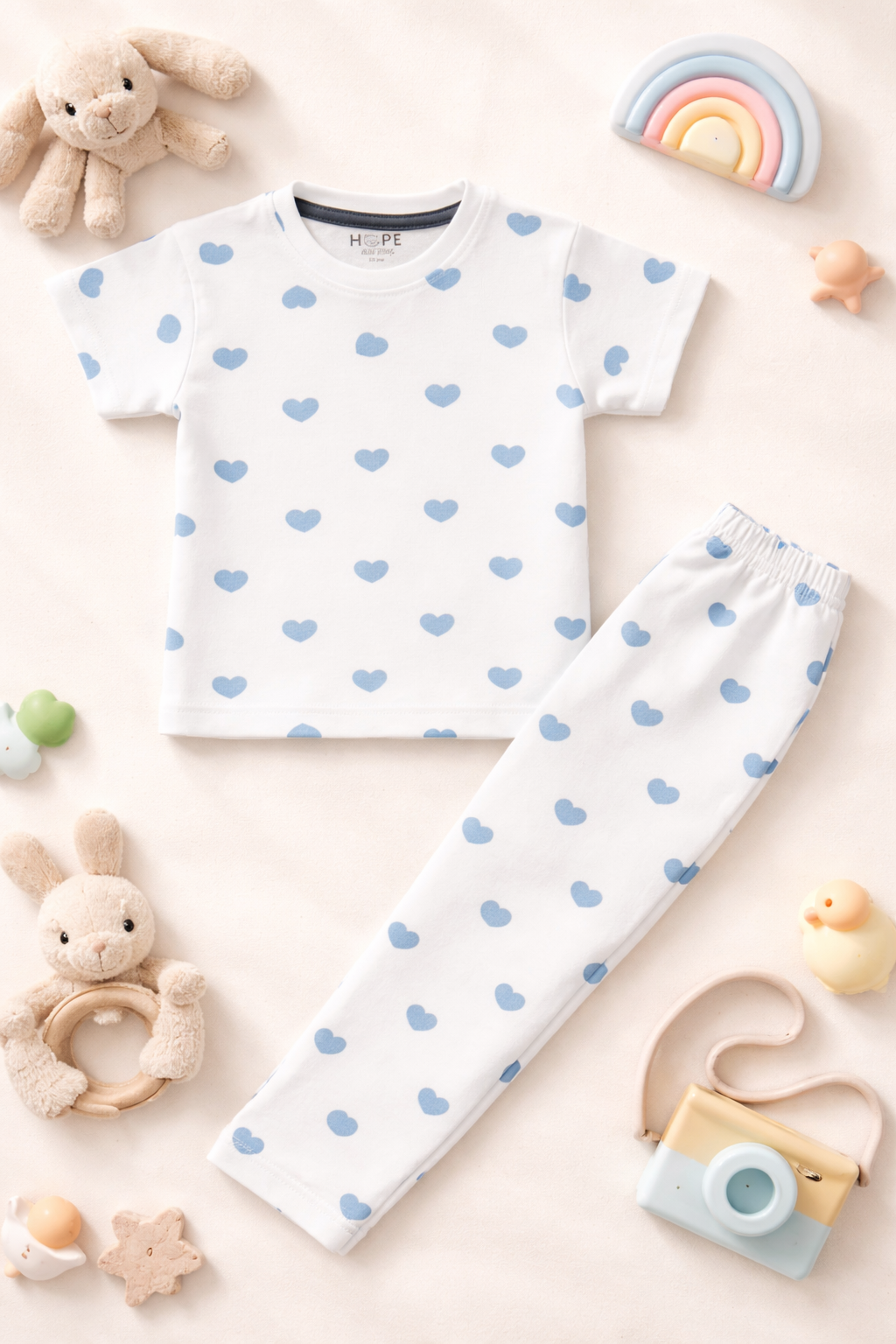 Blue Heart Print Baby Co-ord Set (1 to 4 Years)