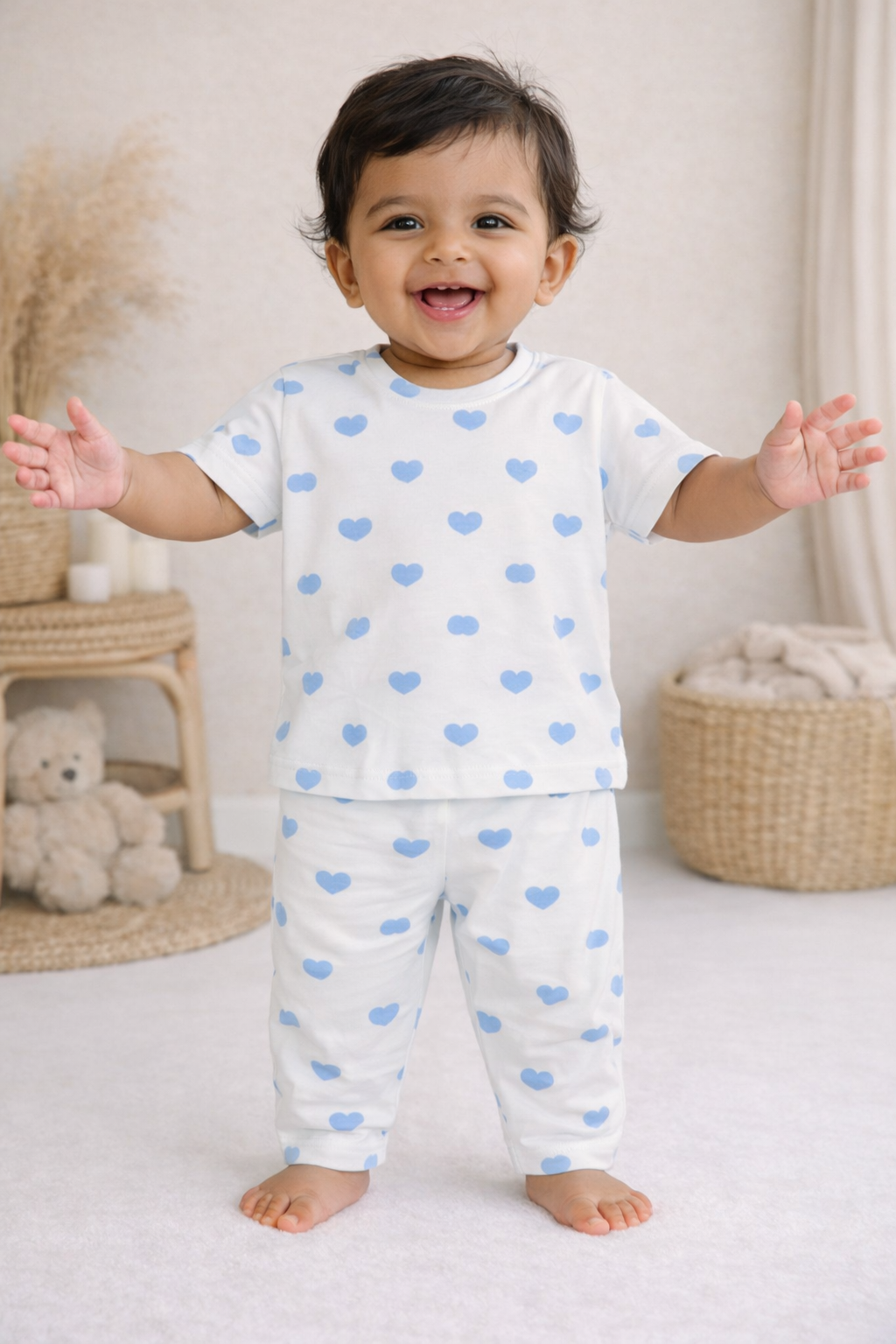 Blue Heart Print Baby Co-ord Set (1 to 4 Years)