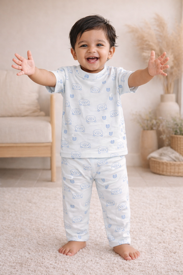 Blue Pig Print Cotton Baby Co-Ord Set (1 to 5 Years)