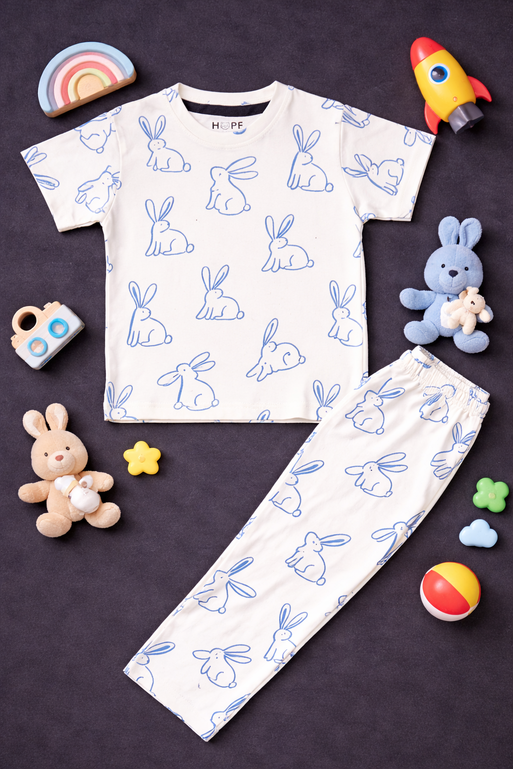 Blue Bunny Print Cotton Baby Co-Ord Set (1 to 5 Years)