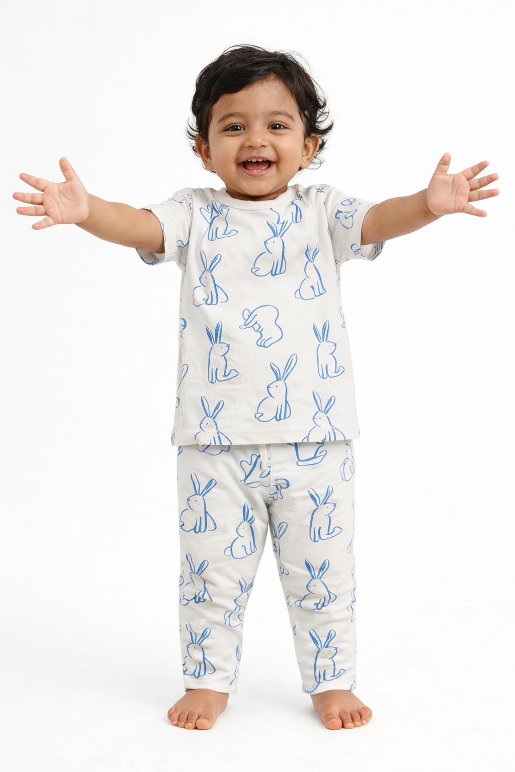 Blue Bunny Print Cotton Baby Co-Ord Set (1 to 5 Years)