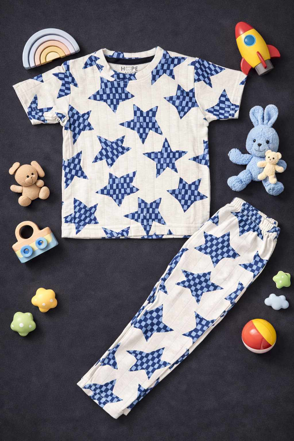 Blue Star Print Cotton Baby Co-Ord Set (1 to 5 Years)