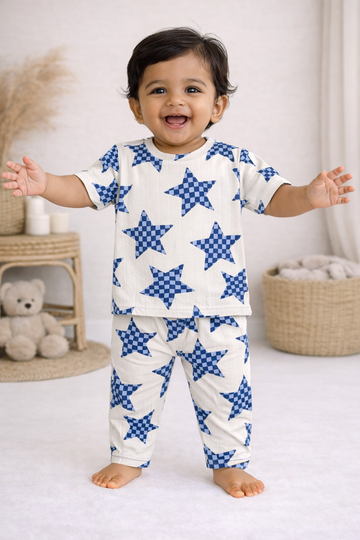 Blue Star Print Cotton Baby Co-Ord Set (1 to 5 Years)