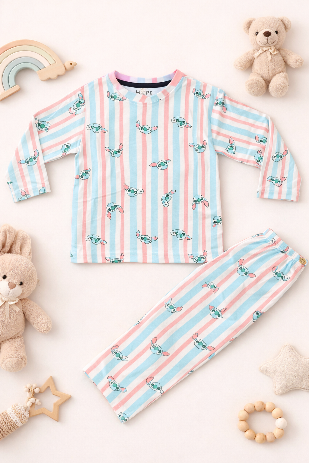 Blue Stripe Cartoon Print Baby Co-ord Set (6 Months to 5 Years)
