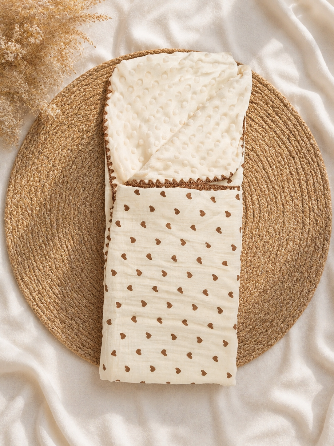 Brown Hearts Muslin Bubble Blanket