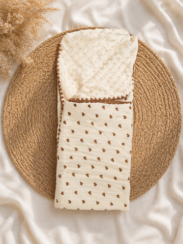 Brown Hearts Muslin Bubble Blanket