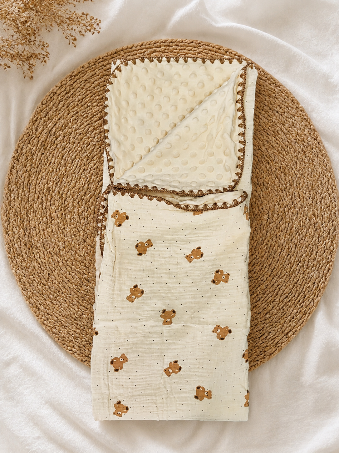Brown Teddy Muslin Bubble Blanket