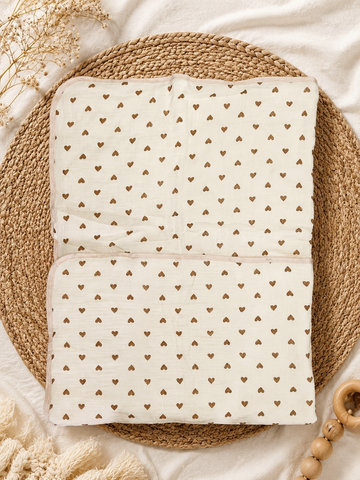 Brown Heart Muslin Quilt Blanket Comes Bed