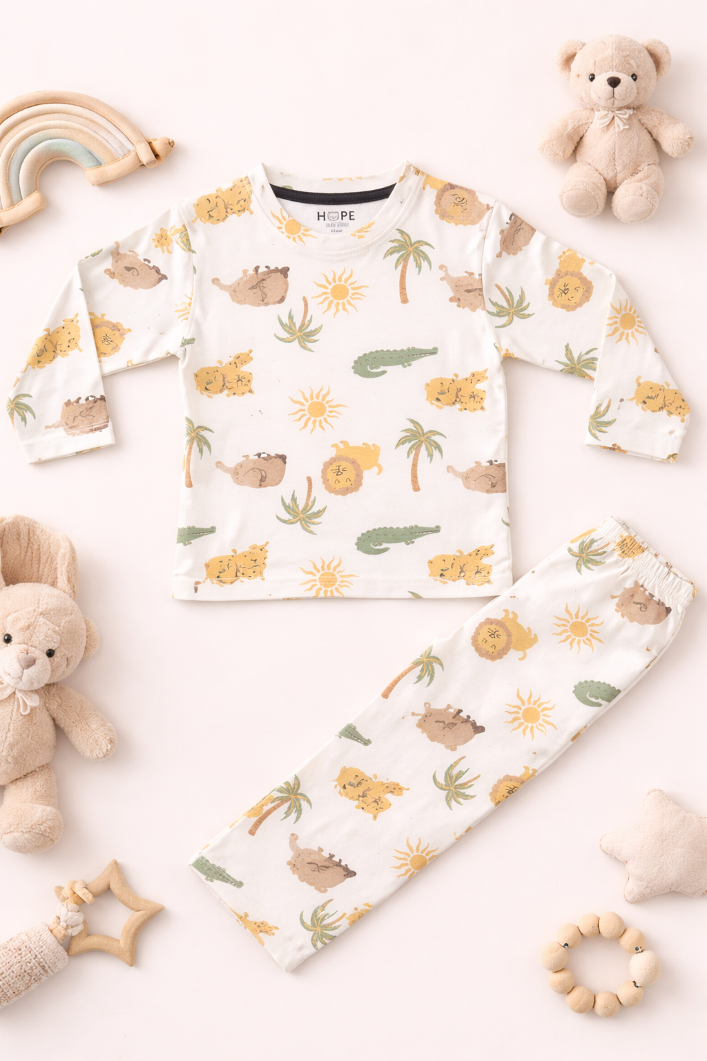 Jungle Cartoon Print Cotton Baby Co-ord Set for Boys & Girls (6 Months to 5 Years)