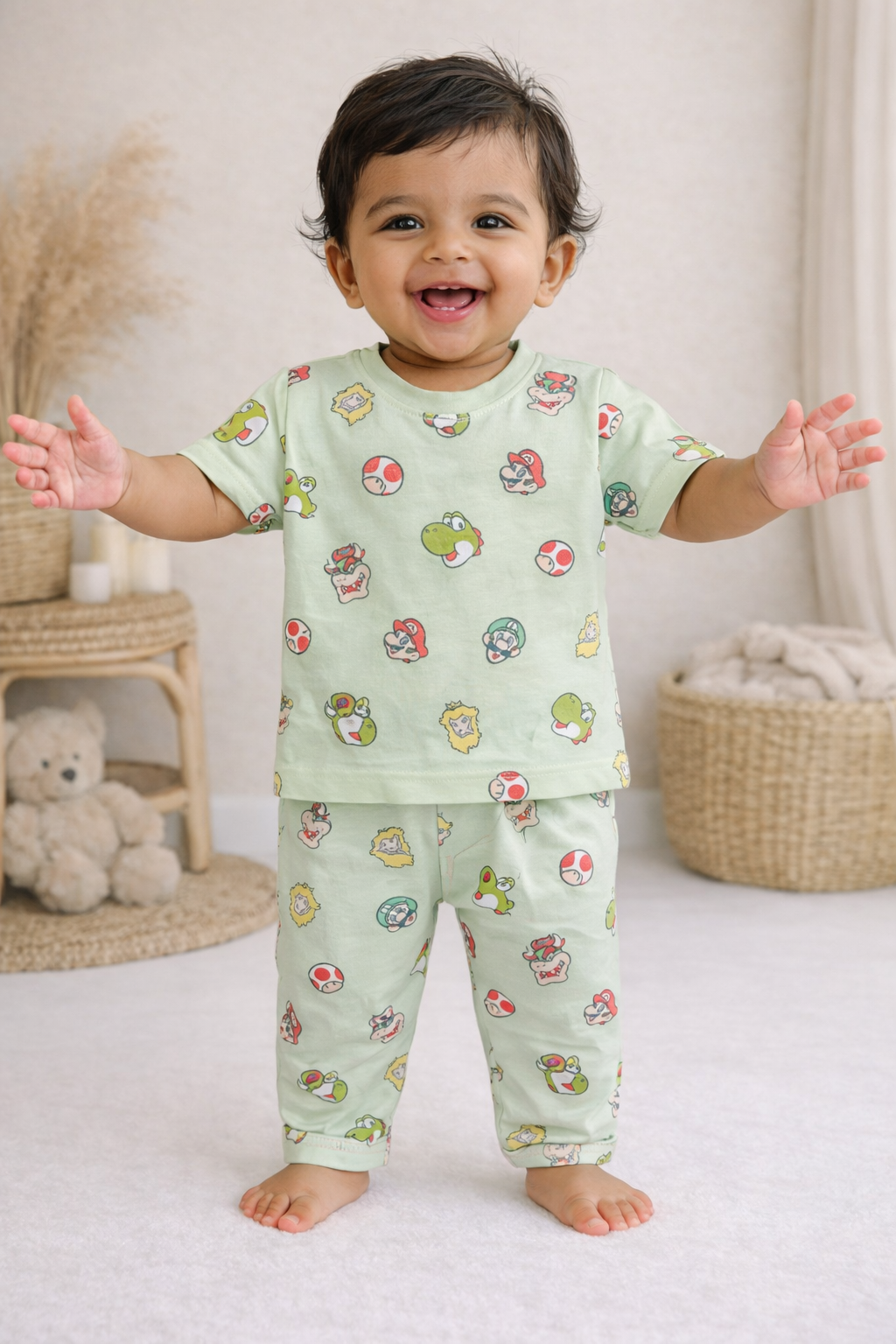 Green Cartoon Pattern Baby T-Shirt & Pant Set (1 to 5 Years)