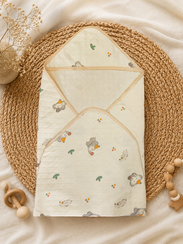 Cream Elephant Muslin Hooded Baby Wrap